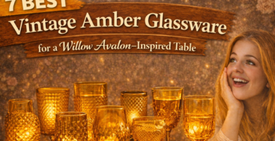 8 Vintage Amber Glassware for a Willow Avalon–Inspired Table
